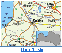 Map of Latvia, Kuldiga